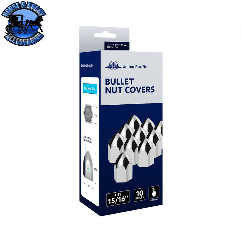 UP-10076P 15/16" x 1 5/8" Chrome Plastic Bullet Nut Covers - Push-On (10-Pack) Midnight Blue
