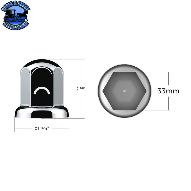 UP-10081P50 33mm x 2-1/8" Stainless Standard Nut Covers With Flange (50-Pack)