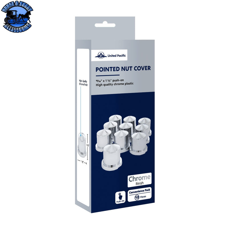 Cubiertas para tuercas puntiagudas de plástico cromado de 15/16" x 1-1/2" - A presión (paquete de 10)