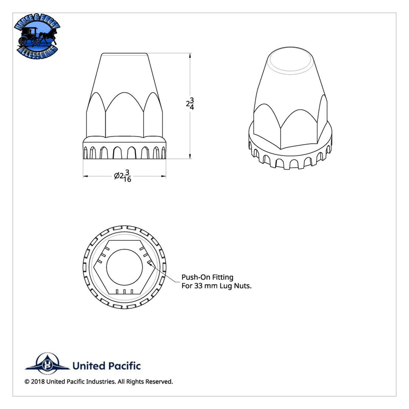 UP-10265 33mm x 2 3/4" Chrome Plastic Original Nut Covers - Push-On