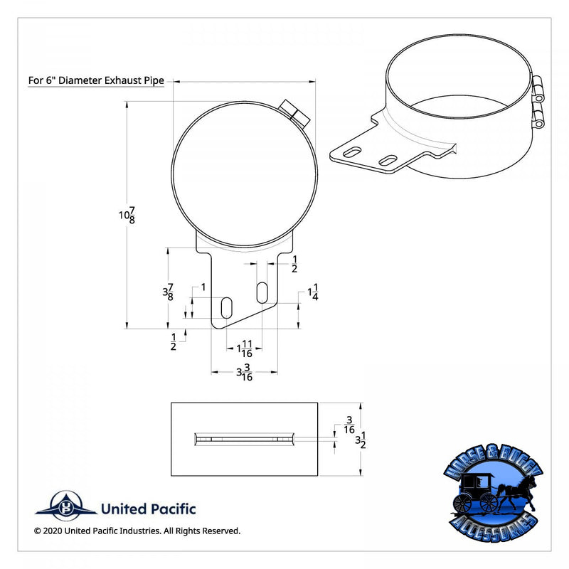7" Stainless Butt Joint Exhaust Clamp - Angled Bracket Midnight Blue