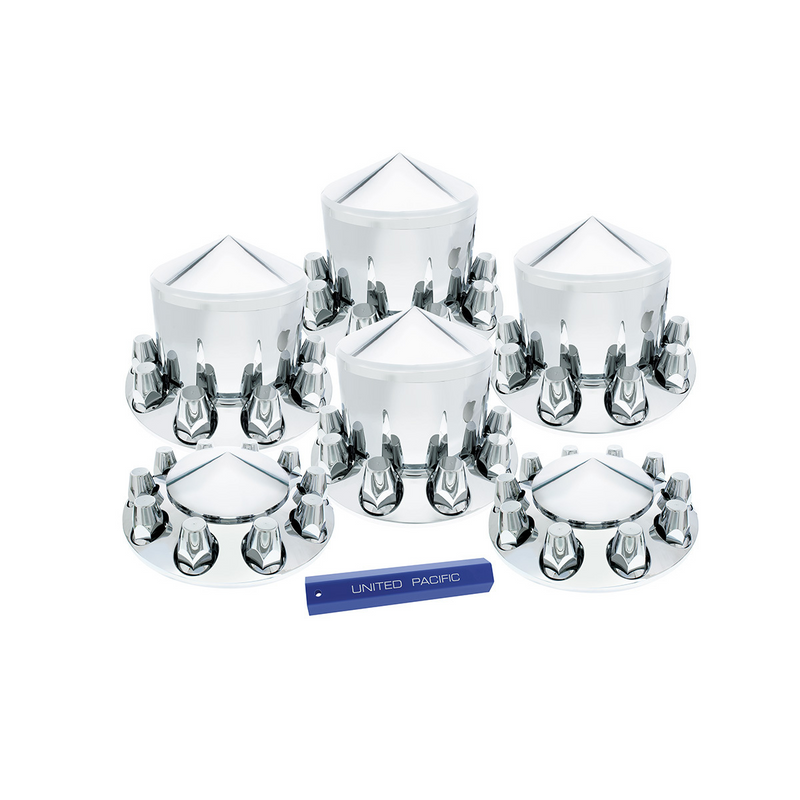 UP-10306 Pointed Axle Cover Combo Kit With 33mm Standard Thread-On Nut Covers & Nut Cover Tool - Chrome