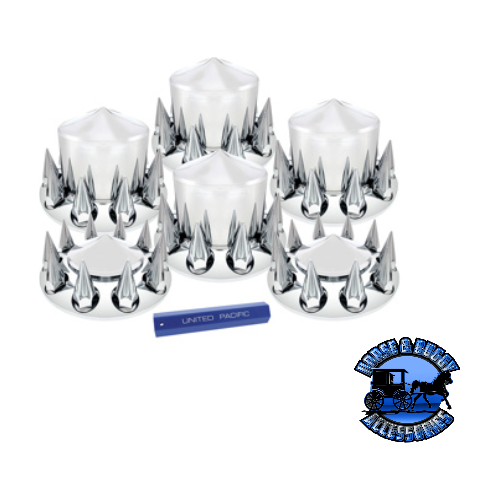 UP-10308 Pointed Axle Cover Combo Kit With 33mm Spike Nut Covers & Nut Cover Tool - Chrome axle covers Light Gray