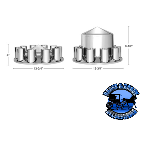 Gray UP-10318 Pointed Axle Cover Combo Kit With 33mm Cylinder Thread-On Nut Covers - Chrome axle covers