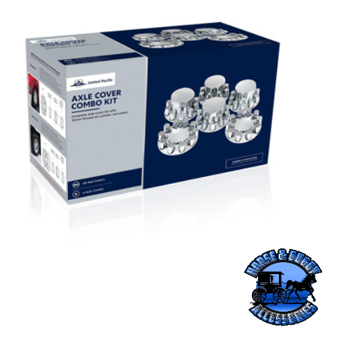 UP-10318 Pointed Axle Cover Combo Kit With 33mm Cylinder Thread-On Nut Covers - Chrome axle covers Midnight Blue