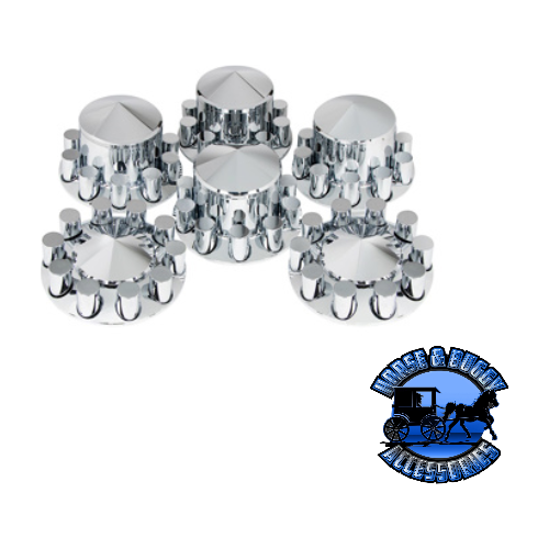 Gray UP-10318 Pointed Axle Cover Combo Kit With 33mm Cylinder Thread-On Nut Covers - Chrome