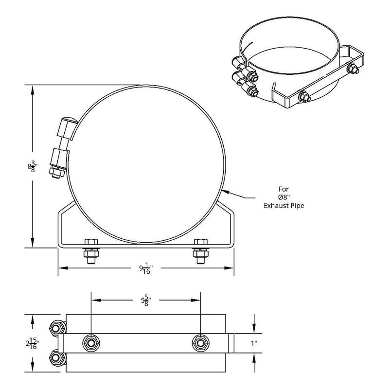 8" Stainless Universal (U-Bolt style replacement) Wide Band Exhaust Clamp #10325 clamp Black