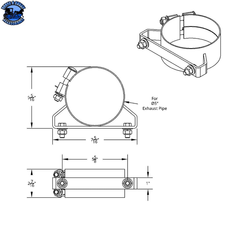 UP-10331 5" Stainless Wide Band Exhaust Clamp