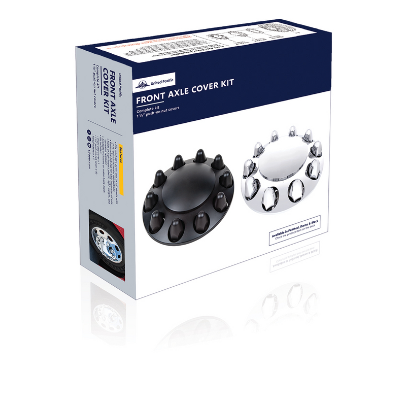 Cubierta del eje delantero con tapa abovedada y cubiertas para tuercas a presión de 1-1/2" - Negro mate