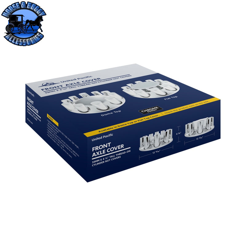 UP-10375 Chrome Plastic Dome Front Axle Cover With 33mm Standard Thread-On Tall Cylinder Nut Covers