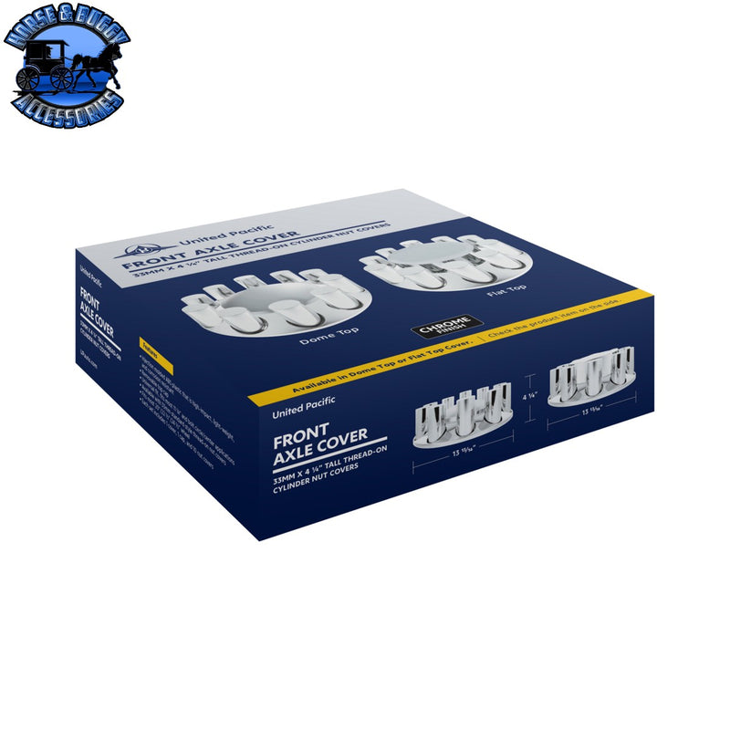 UP-10376 Chrome Plastic Flat Top Front Axle Cover With 33mm Standard Thread-On Tall Cylinder Nut Covers