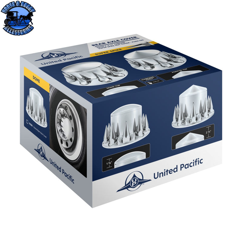 UP-10381 Pointed Rear Axle Cover With 33mm x 4-3/4" Super Spike Push-On Nut Covers - Chrome
