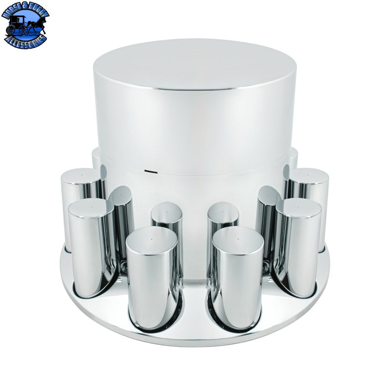 UP-10383 Chrome Plastic Flat Top Axle Cover Combo Kit With 33mm X 4-1/4" Standard Thread-On Tall Cylinder Nut Covers