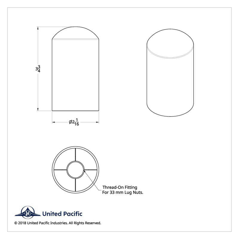 33mm X 3-3/4" Matte Black Dome Nut Cover - Thread-On (Bulk)