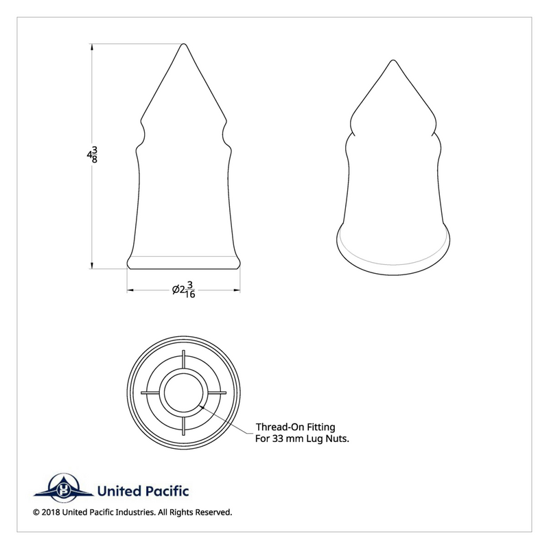 33mm X 4-3/8" Chrome Plastic V-Spike Nut Covers - Thread-On (60-Pack)