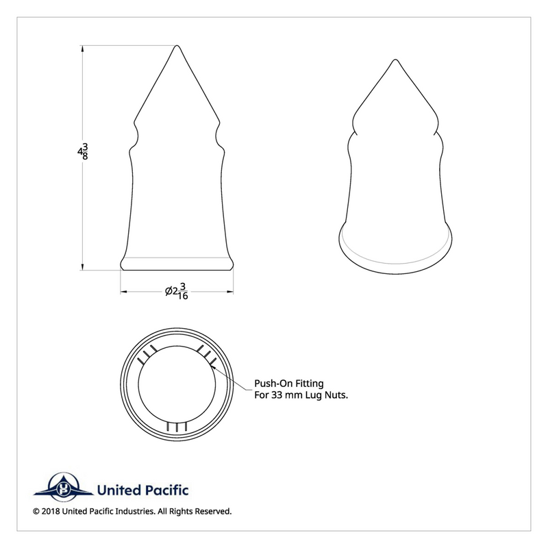 Cubierta de tuerca con punta en V de plástico cromado de 33 mm x 4 3/8" - A presión (a granel)