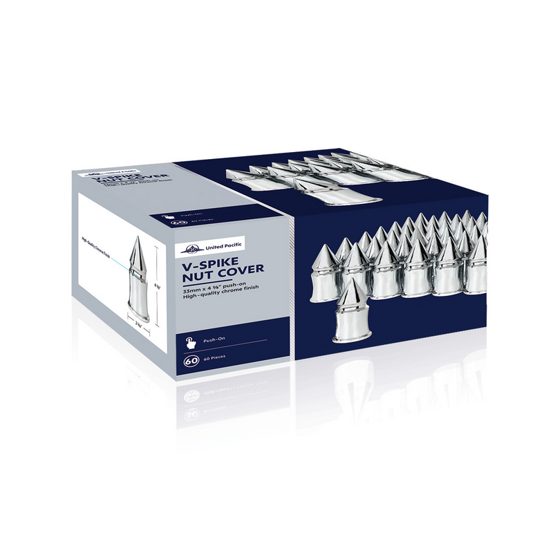 Cubiertas para tuercas con punta en V de plástico cromado de 33 mm x 4-3/8" - A presión (paquete de 60)