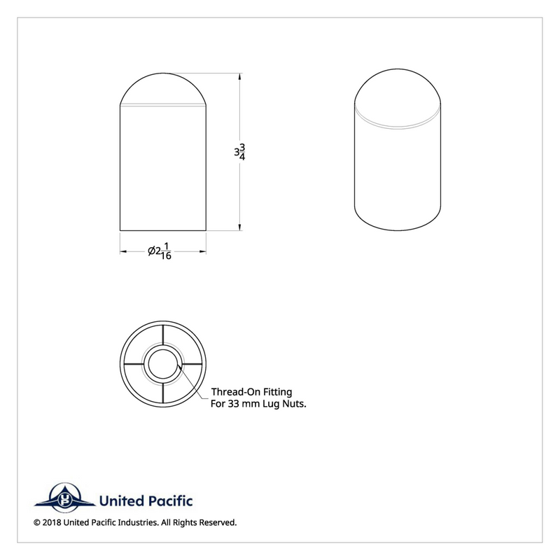 Cubierta de tuerca de cúpula de plástico cromado de 33 mm x 3-3/4" - Enroscable (a granel)