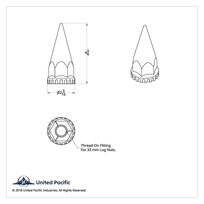 33mm x 4-3/4" Chrome Super Spike Nut Cover - Thread-On (Bulk)