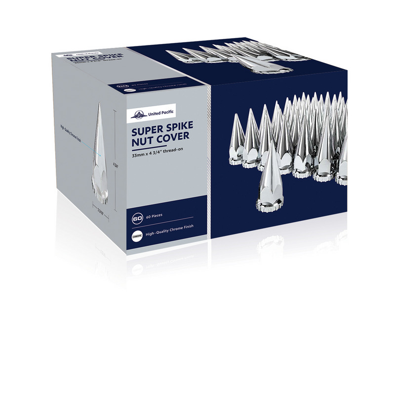 33mm X 4-3/4" Chrome Super Spike Nut Covers - Thread-On (60-Pack)