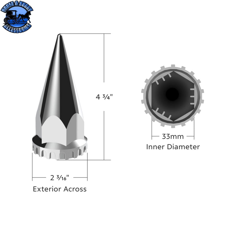UP-10586B 33mm x 4-3/4" Chrome Super Spike Nut Cover - Push-On (Bulk)