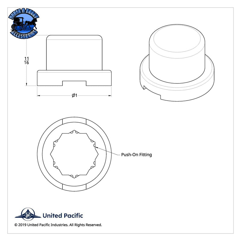 UP-10752B 9/16" X 11/16" Chrome Plastic Flat Top Nut Cover - Push-On (Bulk (Sold by the Piece)