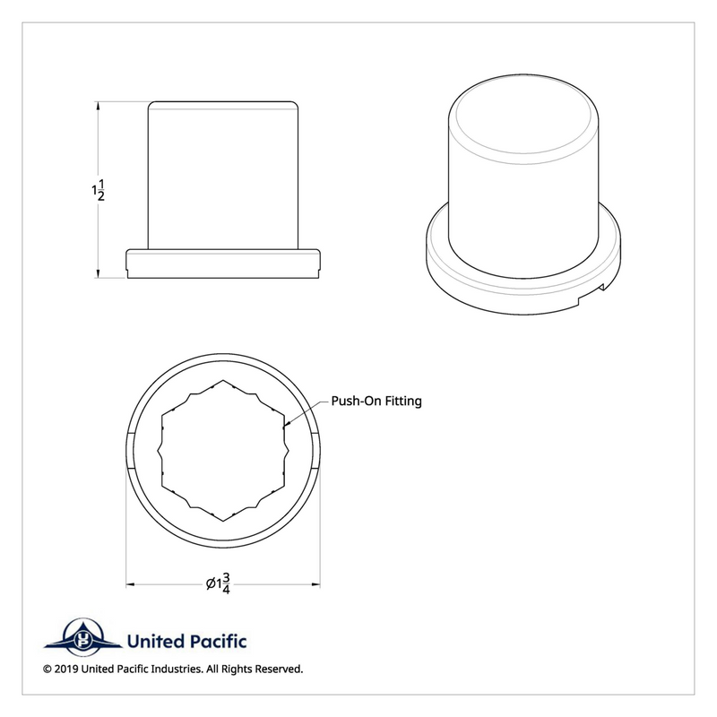 #10758B (1-1/8" NUT SIZE) X 1-1/2" Chrome Plastic Flat Top Nut Cover - Push-On (SOLD BY THE PIECE)