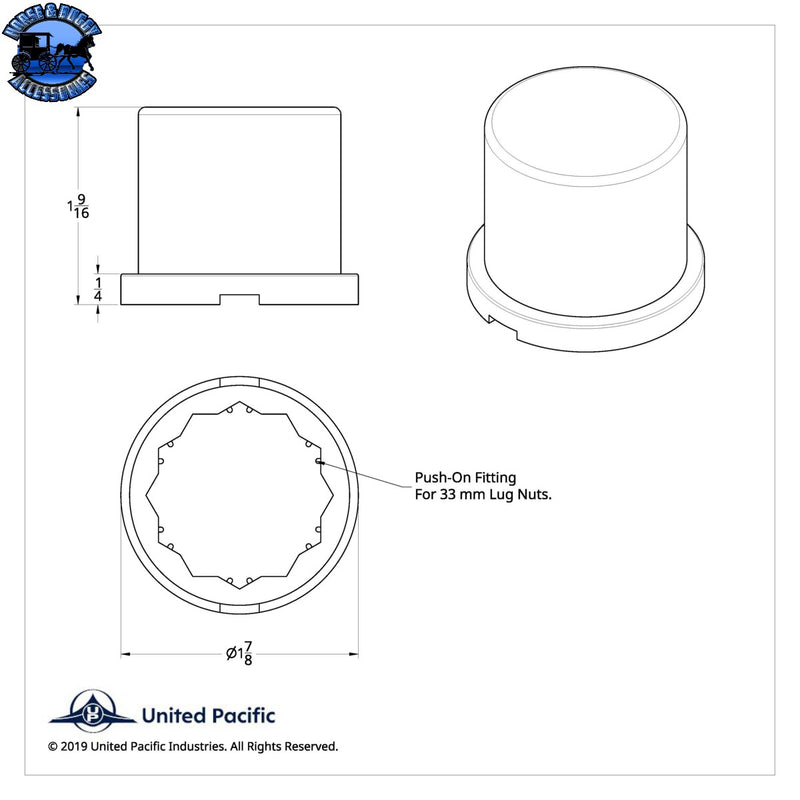 UP-10759B 33mm X 1-5/8" Chrome Plastic Flat Top Nut Cover - Push-On (Bulk) (Sold By The piece)
