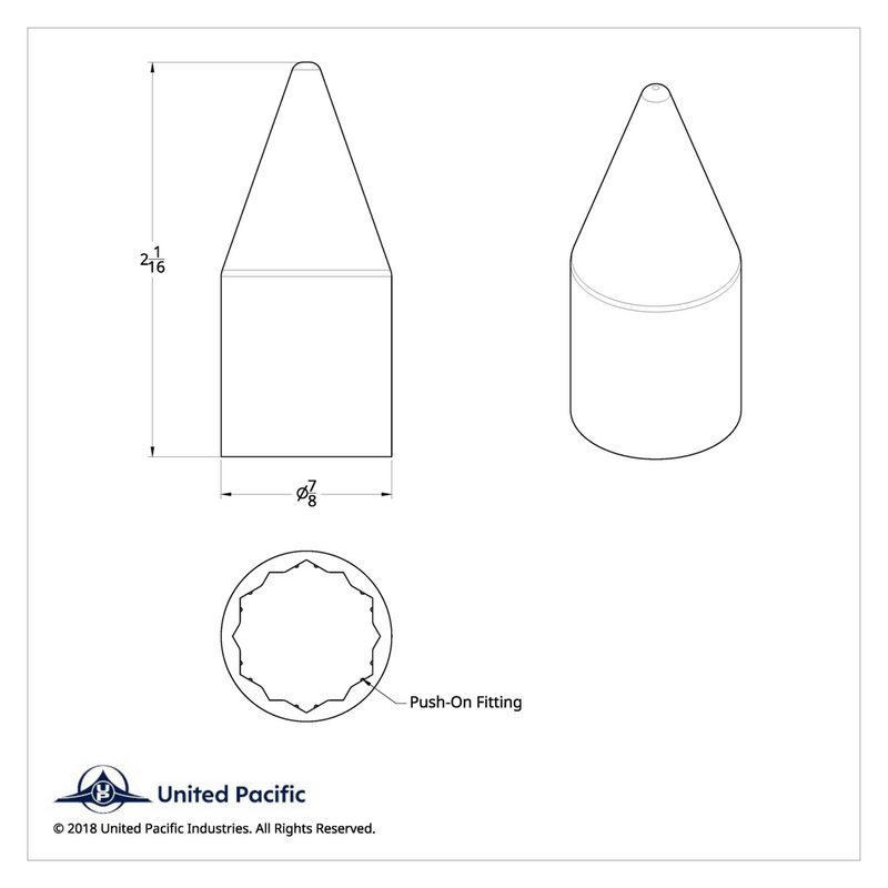 Cubierta de tuerca de púa de plástico cromado de 11/16" x 2-1/16" - A presión (a granel)