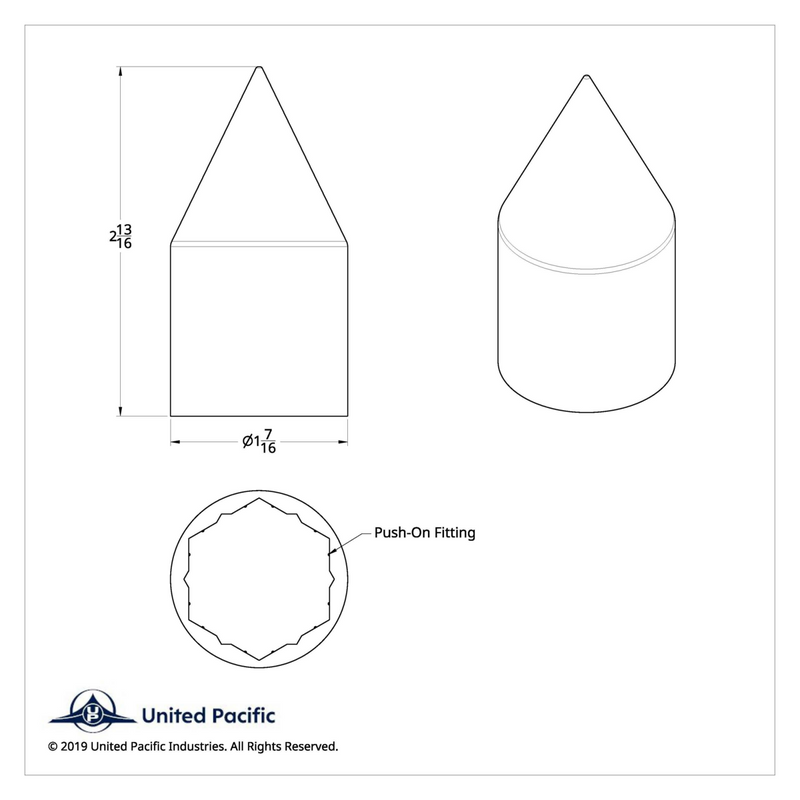 UP-10768B Cubierta de tuerca de púa de plástico cromado de 1-1/8" x 2-13/16" - A presión (a granel)