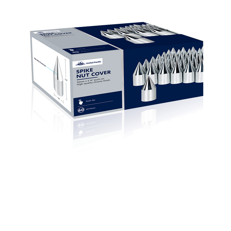 Cubiertas para tuercas de púas de plástico cromado de 33 mm x 3-1/8" - A presión (paquete de 60)