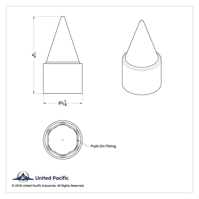 UP-10779B Cubierta de tuerca tipo estilete de plástico cromado de 1-1/2" x 4-1/4" - A presión (a granel)