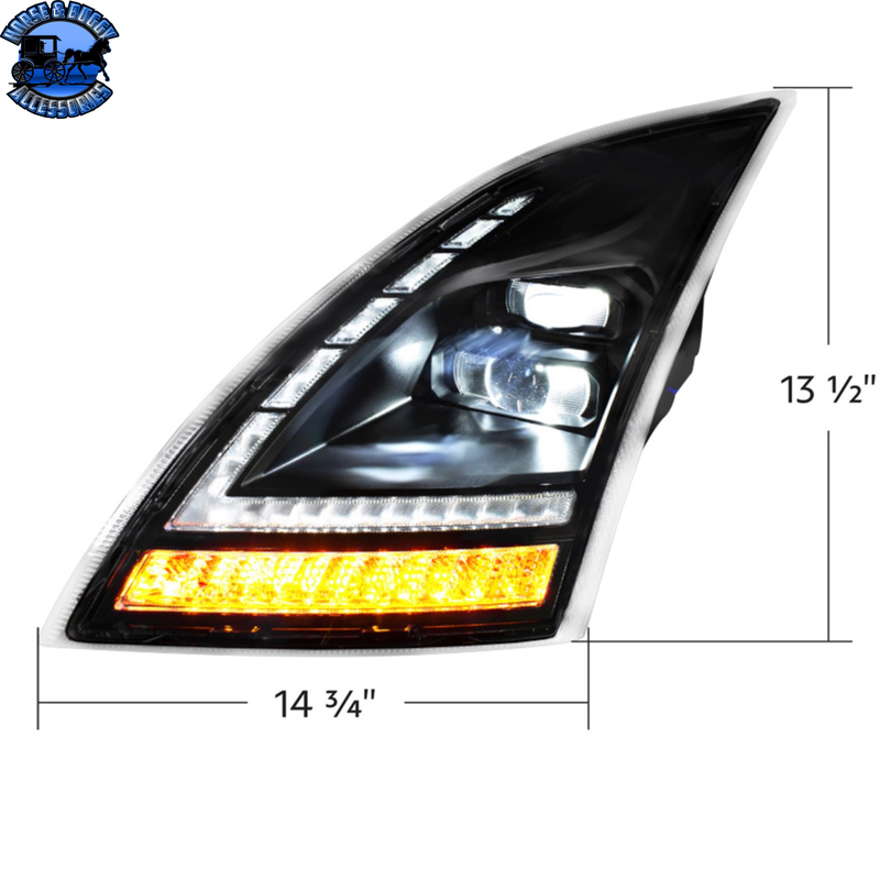 Full LED Headlight With Switchable Sequential Turn Signal. 2018-2024 Volvo VNL (Choose Side)