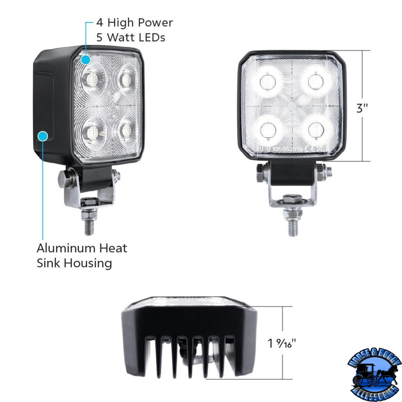 4 LED High Power 3" Square Work Light-Flood #36703