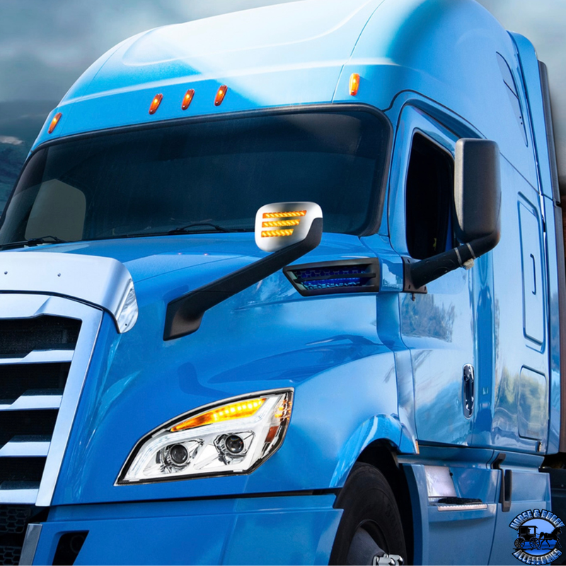 CHROME HOOD MIRROR ASSEMBLY W/ SEQUENTIAL LED LIGHTS FOR 2018-2024 FREIGHTLINER CASCADIA - HEATED (Choose Side) Mirror Driver's Side,Passenger's Side Light Gray