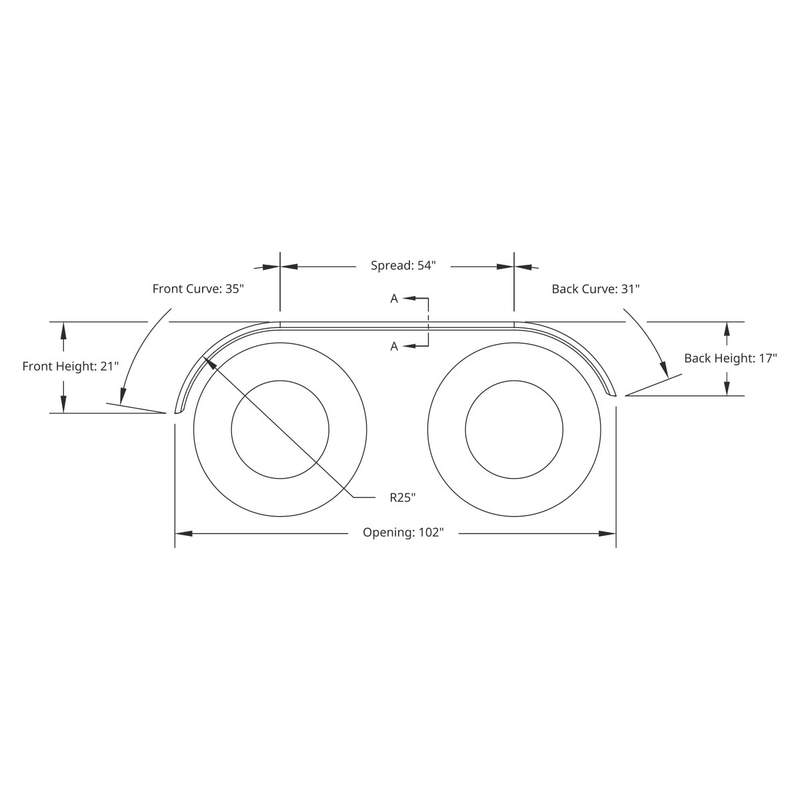 120" 430 Stainless Steel (16ga) Roll  Formed Edge Smooth Full Fender 54" Spread - SS Series (Pair)
