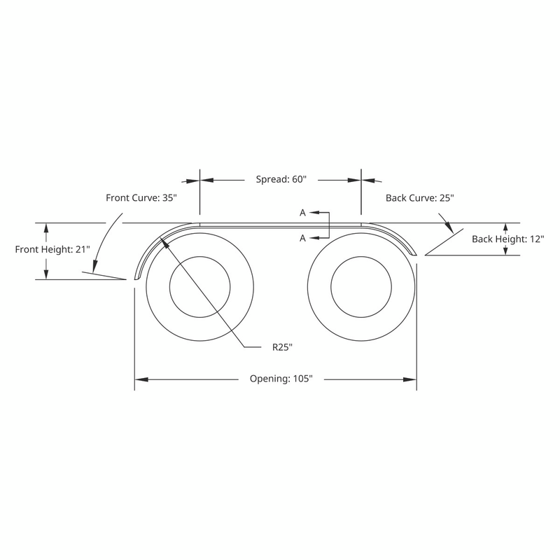 120" 430 Stainless Steel (16ga) Roll  Formed Edge Smooth Full Fender 60" Spread - SS Series (Pair)