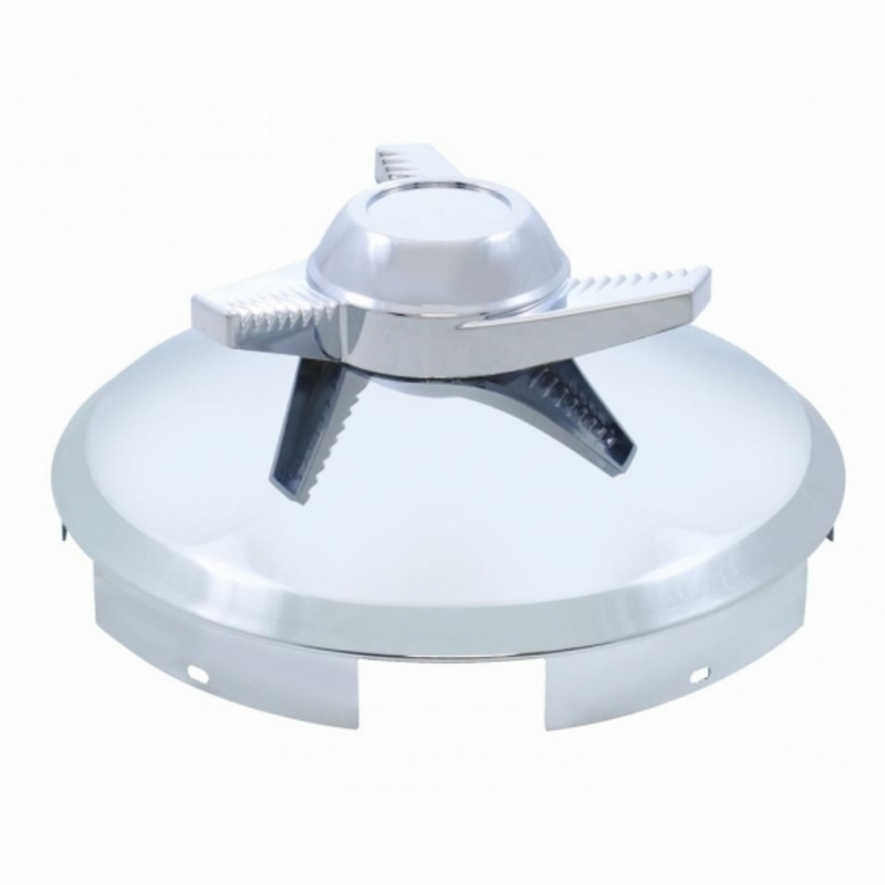 5 Even Notched Chrome Front Hub Cap With 3 Bar Left Swing Spinner - 1" Lip