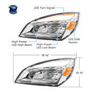 HIGH POWER LED HEADLIGHT FOR 2018-2024 FREIGHTLINER CASCADIA (Choose Color) (Choose Side) HEADLIGHT Chrome / Driver's Side,Chrome / Passenger's Side,Black / Driver's Side,Black / Passenger's Side Light Gray