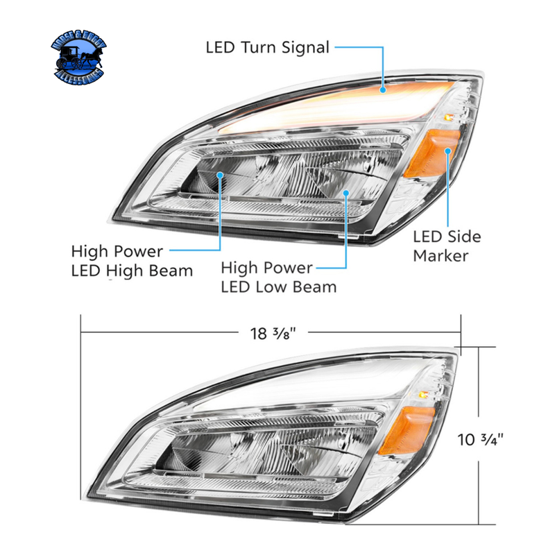 HIGH POWER LED HEADLIGHT FOR 2018-2024 FREIGHTLINER CASCADIA (Choose Color) (Choose Side) HEADLIGHT Chrome / Driver's Side,Chrome / Passenger's Side,Black / Driver's Side,Black / Passenger's Side Light Gray