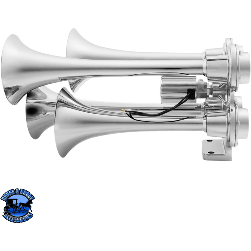 4 TRUMPET MINI TRAIN HORN (Choose Finish) TRAIN HORN Chrome,Black Gray