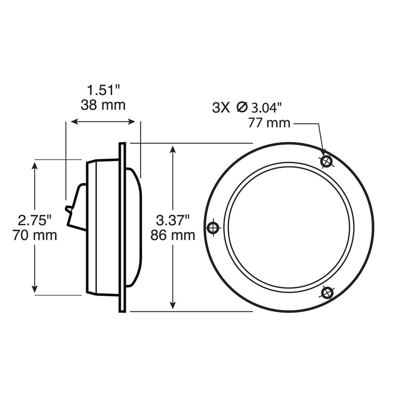 M207FCA PC-Rated 2 1/2 inch Clearance & Side Marker Light; amber/clear lens with flange