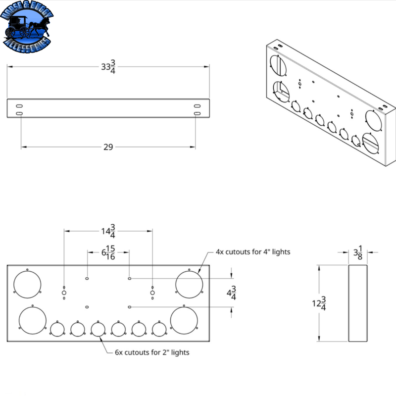 SS Rear Center Panel With 4X Red LED 4" Light & 6X Red LED 2" Light & Bezel -Clear Lens -Comp. Series #35083