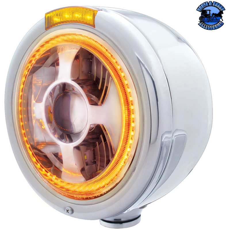 STAINLESS STEEL BULLET HALF MOON HEADLIGHT LED PROJECTION HEADLIGHT & LED TURN SIGNAL (Choose Color) LED Headlight Amber Light Gray