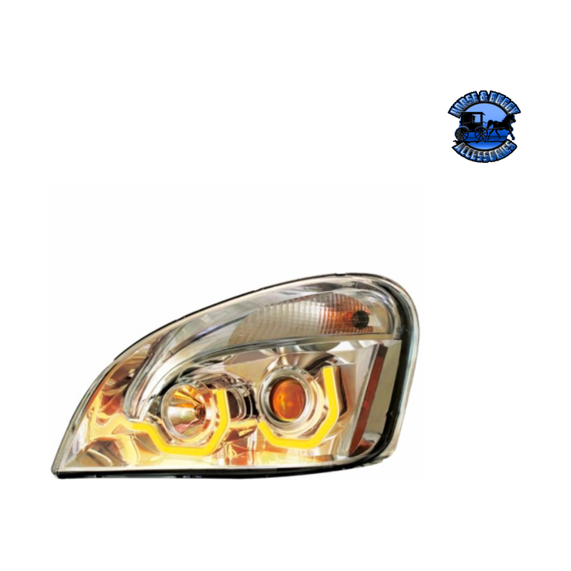 PROJECTION HEADLIGHT W/DUAL FUNCTION AMBER LED POSITION LIGHTS FOR 2008-17 FL CASCADIA (Choose Color) (Choose Side) LED Headlight Chrome / Driver's Side Rosy Brown