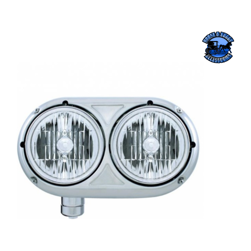 HEADLIGHT ASSEMBLY WITH CRYSTAL HALOGEN BULBS & 304 SS HOUSING FOR PETERBILT 359 (Choose Side) HEADLIGHT Driver's Side Light Gray