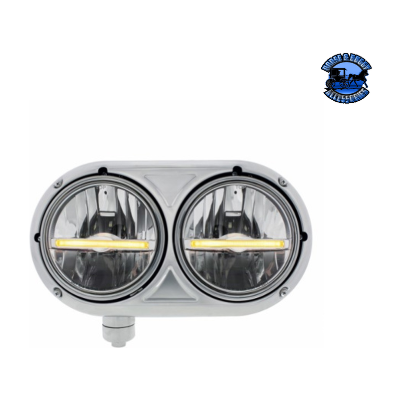 HEADLIGHT ASSEMBLY WITH 304 SS HOUSING & LED HEADLIGHTS W/LED POSITION LIGHT FOR PETERBILT 359 (Choose Color) (Choose Side) HEADLIGHT Amber / Driver's Side Gray