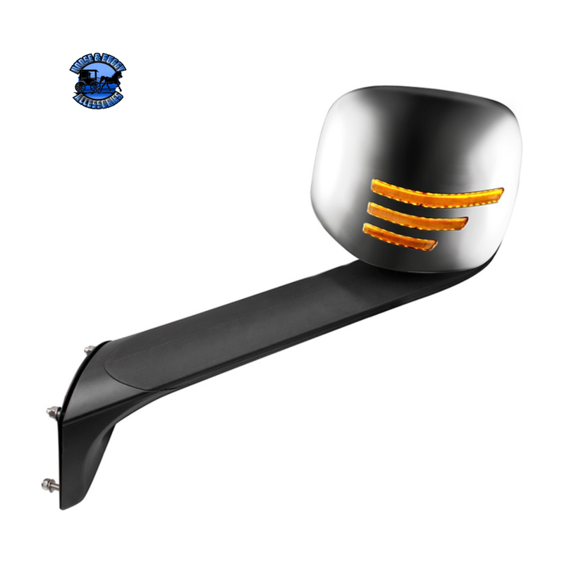 CHROME HOOD MIRROR ASSEMBLY W/ SEQUENTIAL LED LIGHTS FOR 2018-2024 FREIGHTLINER CASCADIA - HEATED (Choose Side) Mirror Driver's Side Dark Slate Gray