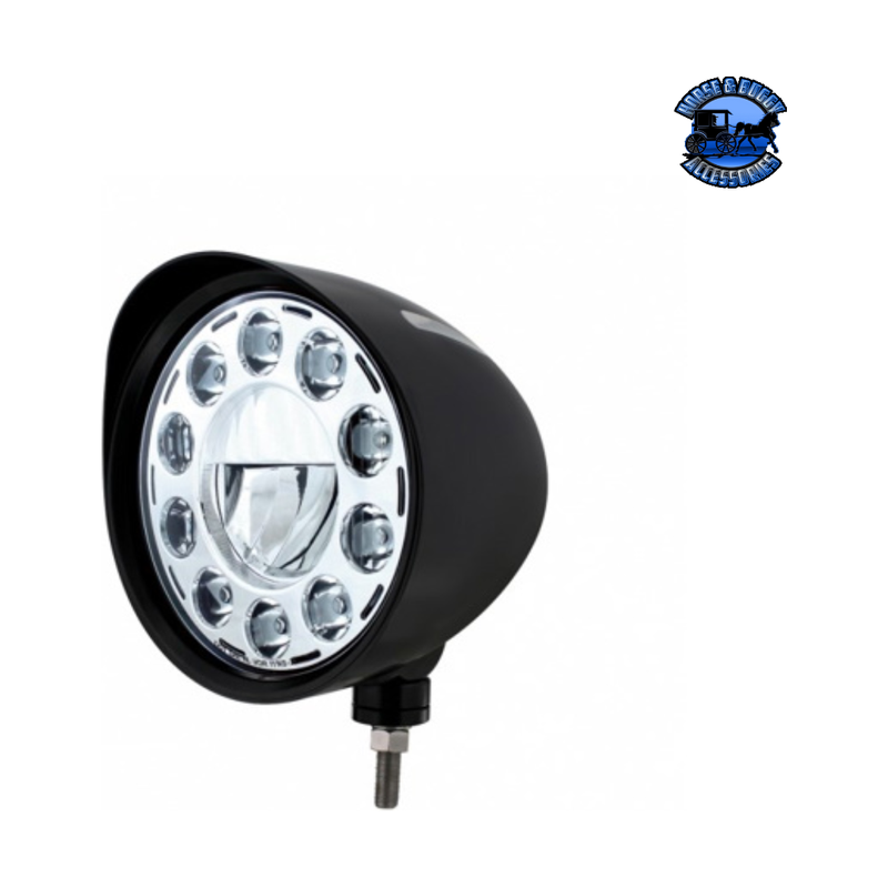 Black "Billet" Style Groove Headlight With Visor 11 LED Bulb - Chrome #32689 HEADLIGHT Light Gray