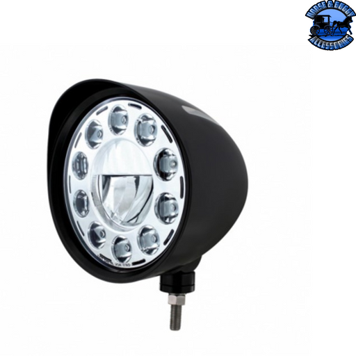 Light Gray Black "Billet" Style Groove Headlight With Visor 11 LED Bulb - Chrome #32689 HEADLIGHT